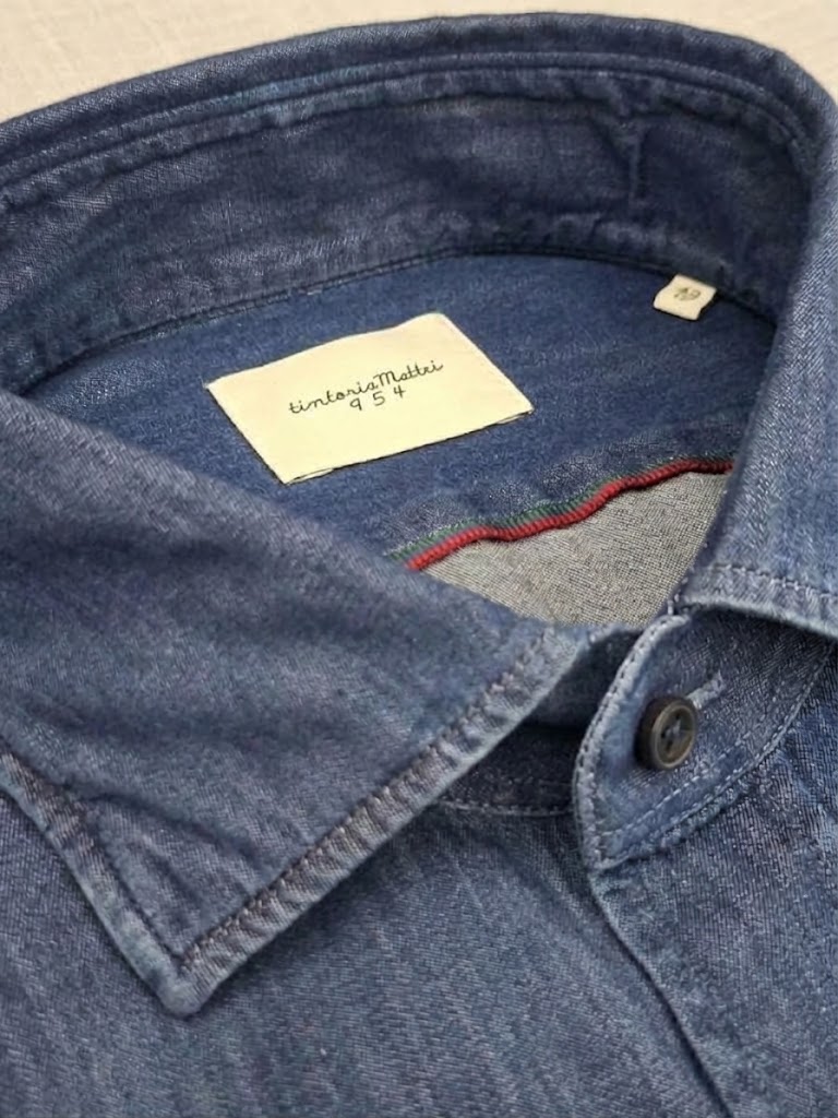 Tintoria Mattei camicia in denim scuro con collo alla francese - immagine 2