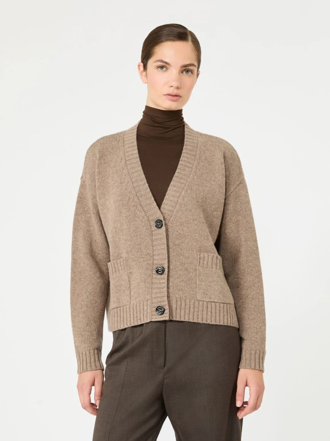 Weekend Max Mara maglia cardigan in lana beige noce WKDFILMATO