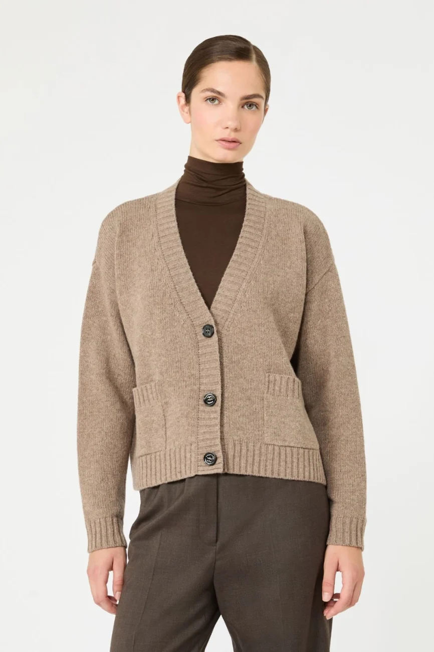 Weekend Max Mara maglia cardigan in lana beige noce WKDFILMATO