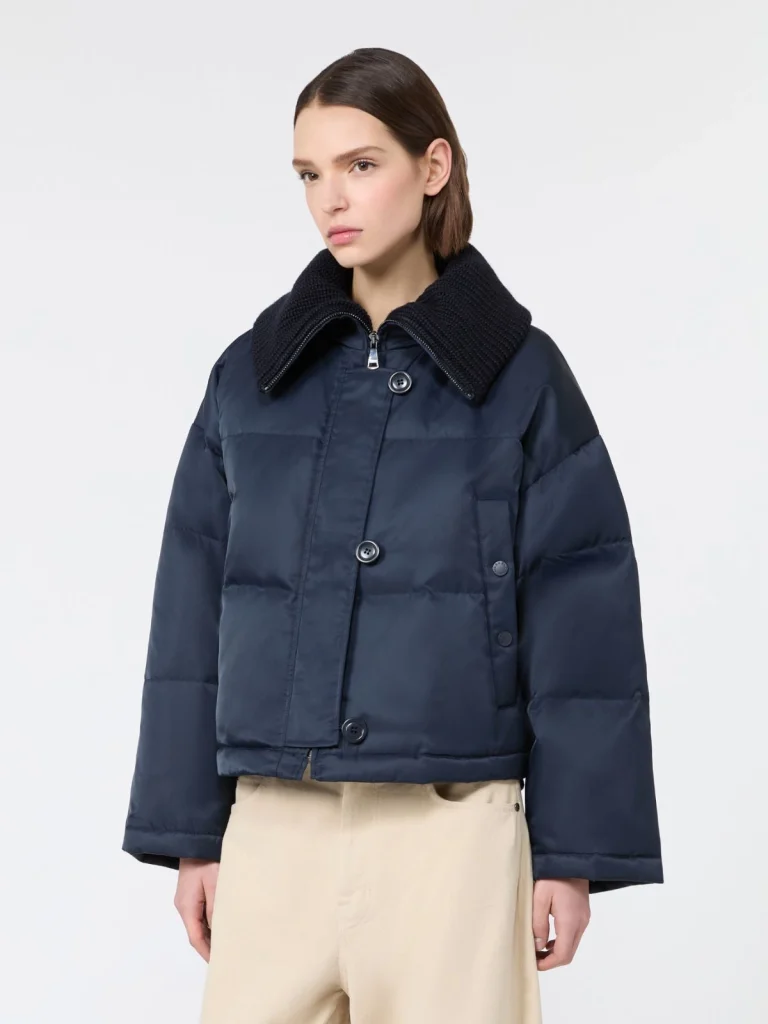 Weekend Max Mara piumino cropped in twill tecnico blu WKDEBURNEA