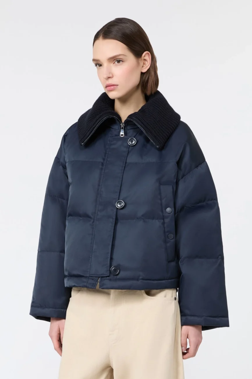 Weekend Max Mara piumino cropped in twill tecnico blu WKDEBURNEA