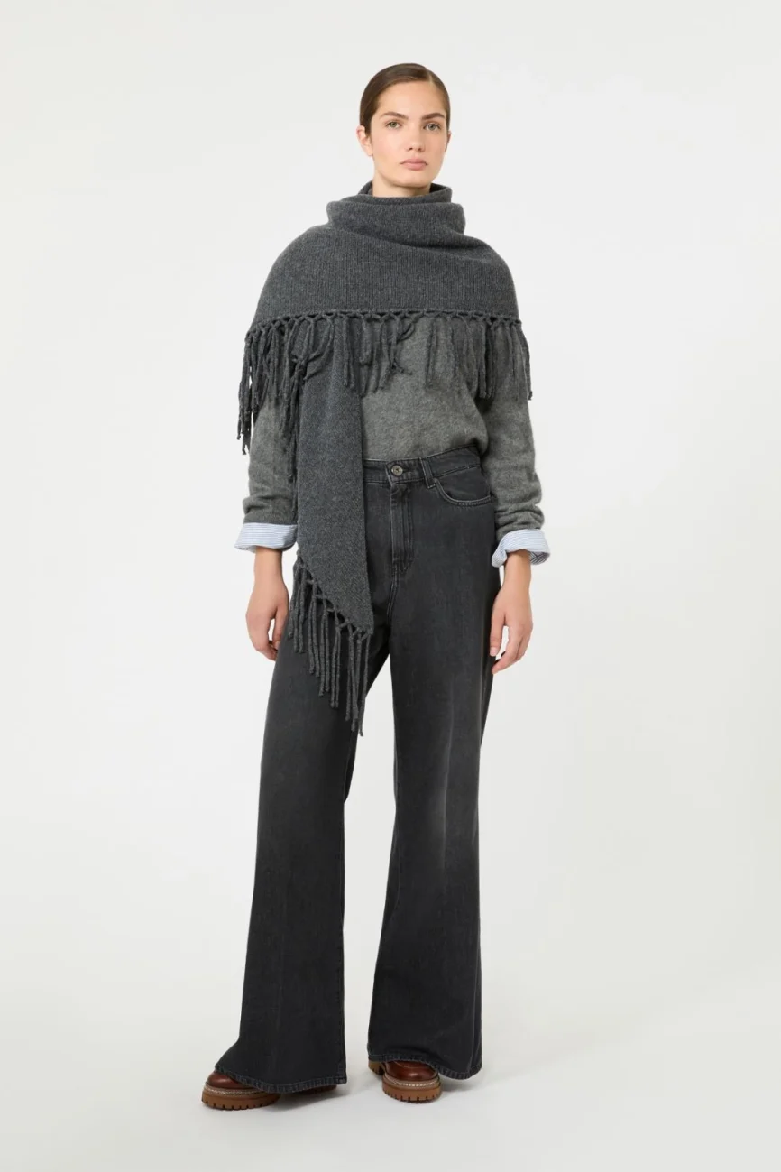 Weekend Max Mara scialle sciarpa con frange in lana grigio antracite WKATORNADO