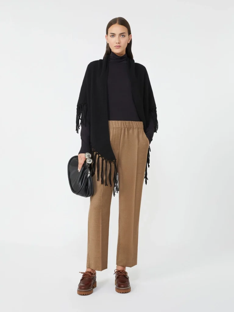 Weekend Max Mara scialle sciarpa con frange in lana nero WKATORNADO