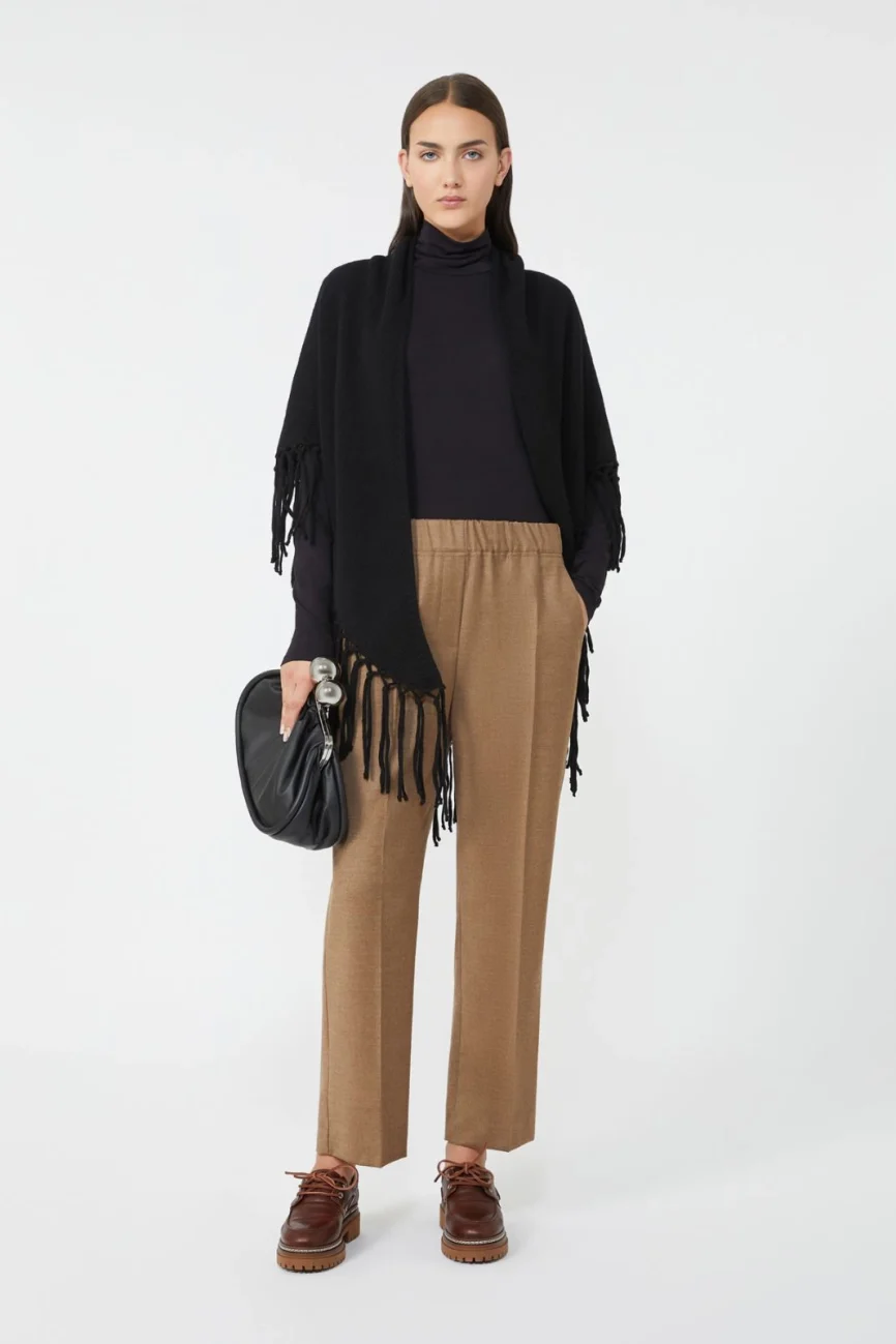 Weekend Max Mara scialle sciarpa con frange in lana nero WKATORNADO